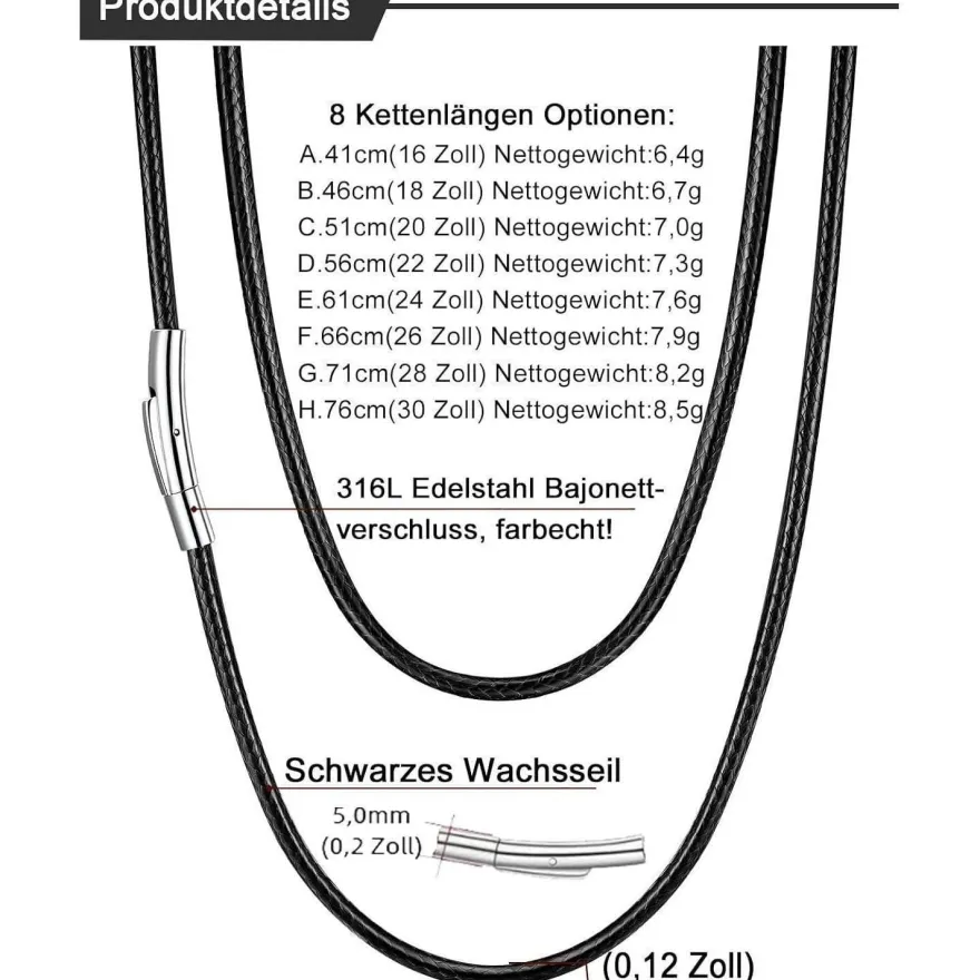 U7 Damen Herren geflochtene Wachsschurkette 2mm/3mm Edelstahl Verschluss