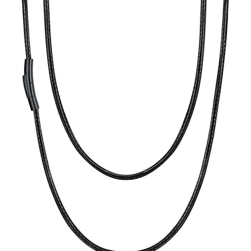 U7 Damen Herren geflochtene Wachsschurkette 2mm/3mm Schwarz/Braun, Edelstahl