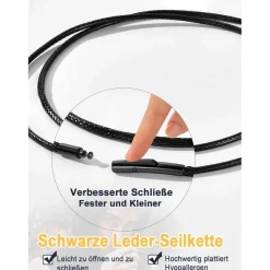 U7 Damen Herren geflochtene Wachsschurkette 2mm/3mm Schwarz/Braun, Edelstahl