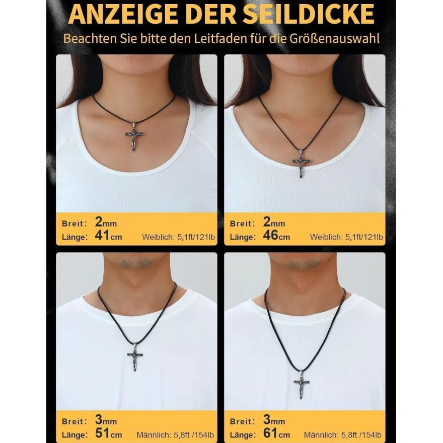 U7 Damen Herren geflochtene Wachsschurkette 2mm/3mm Schwarz/Braun, Edelstahl