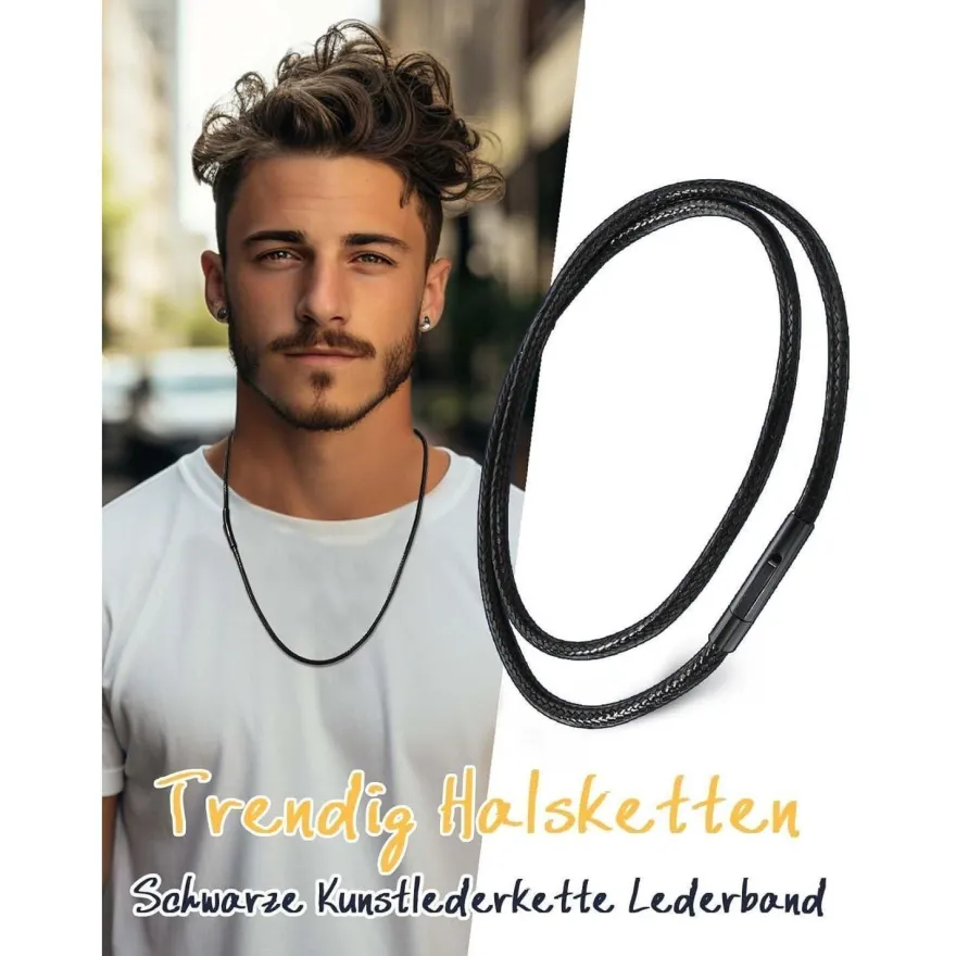 U7 Damen Herren geflochtene Wachsschurkette 2mm/3mm Schwarz/Braun, Edelstahl