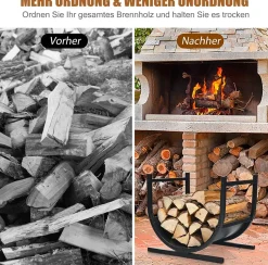 U-förmiges Kaminholzregal Metall, Brennholzregal Feuerholzregal Holzscheitregal 43cm