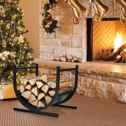 U-förmiges Kaminholzregal Metall, Brennholzregal Feuerholzregal Holzscheitregal 43cm