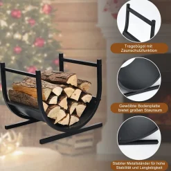 U-förmiges Kaminholzregal Metall, Brennholzregal Feuerholzregal Holzscheitregal 43cm