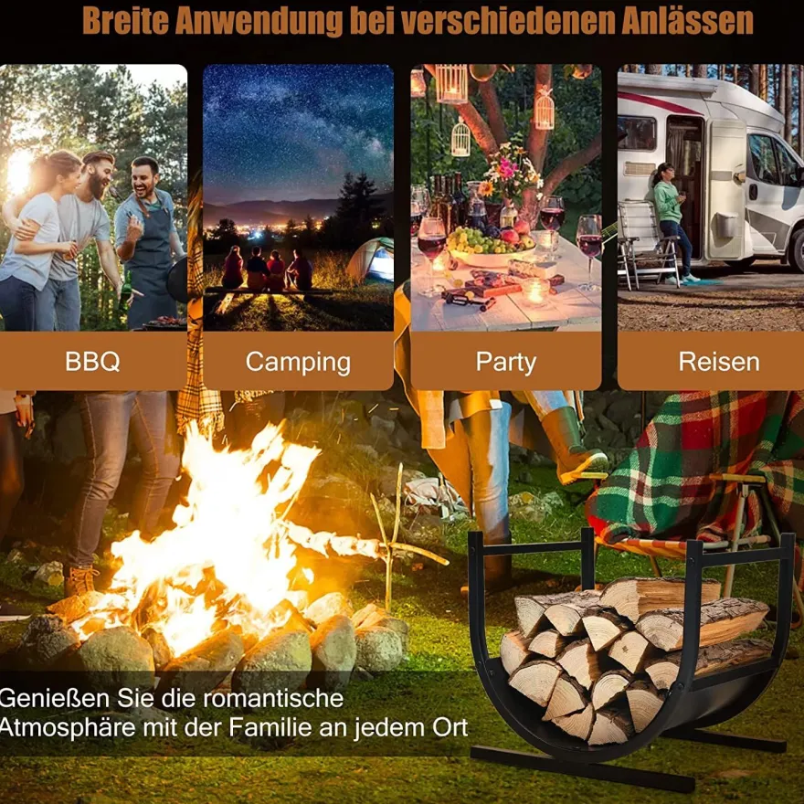 U-förmiges Kaminholzregal Metall, Brennholzregal Feuerholzregal Holzscheitregal 43cm