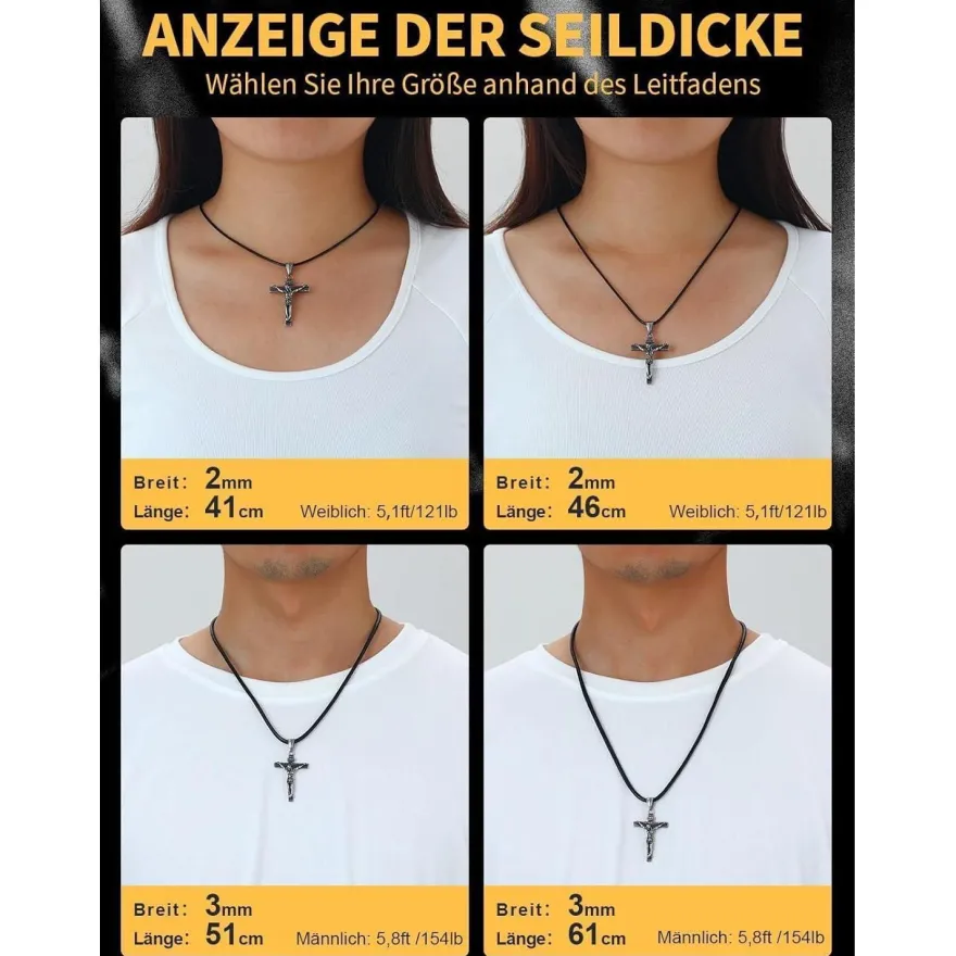 U7 geflochtene Wachsschurkette 3mm, schwarz, 66cm - Modeschmuck für Damen und