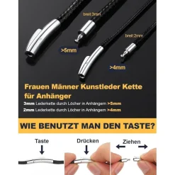 U7 geflochtene Wachsschurkette 3mm, schwarz, 66cm - Modeschmuck für Damen und