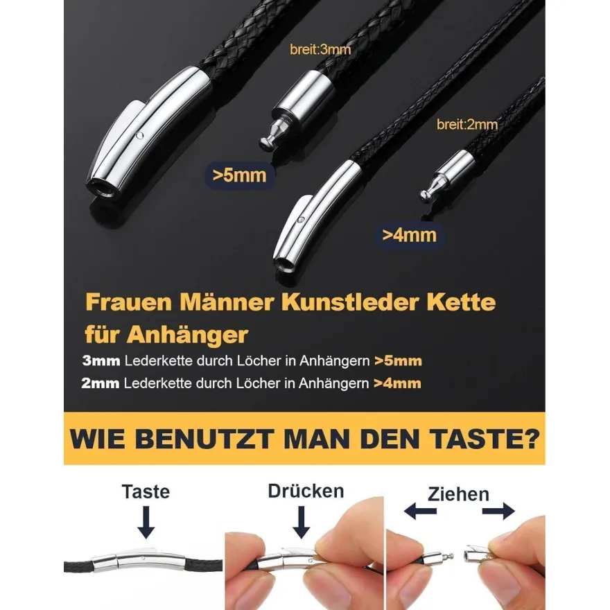 U7 geflochtene Wachsschurkette 3mm, schwarz, 66cm - Modeschmuck für Damen und