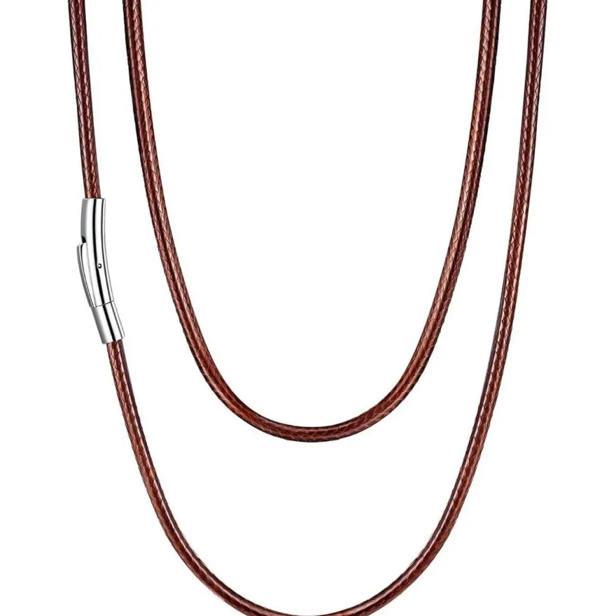 U7 Geflochtene Wachsschur Kette für Damen und Herren, 2mm/3mm, Braun, 66cm