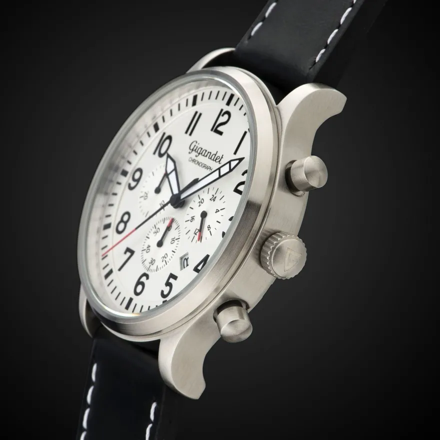 Uhr Herrenuhr Chronograph Gigandet Destination G15-002 Silber Schwarz Datum Lederband