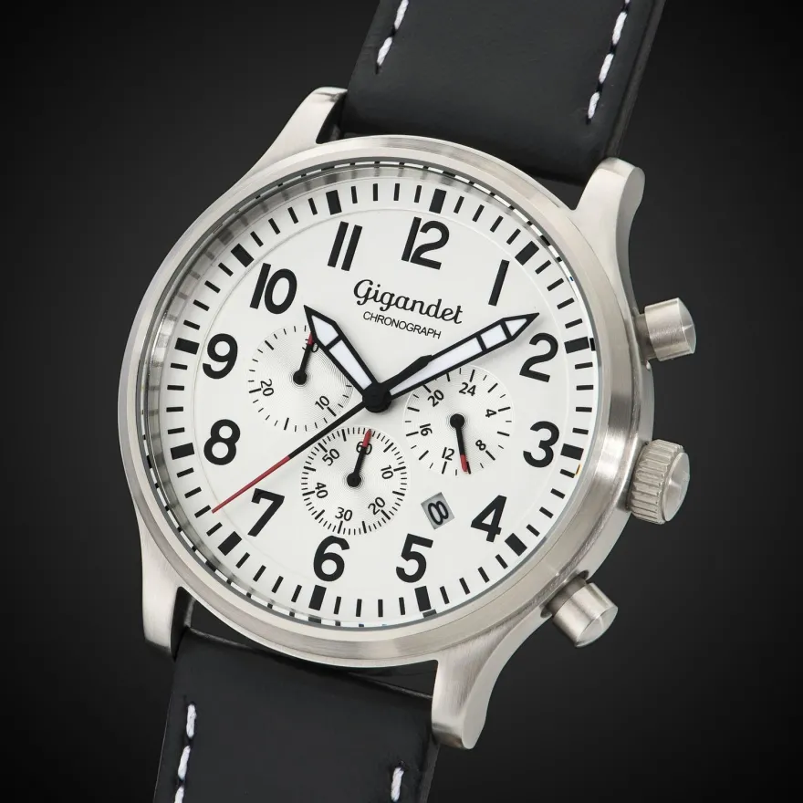 Uhr Herrenuhr Chronograph Gigandet Destination G15-002 Silber Schwarz Datum Lederband