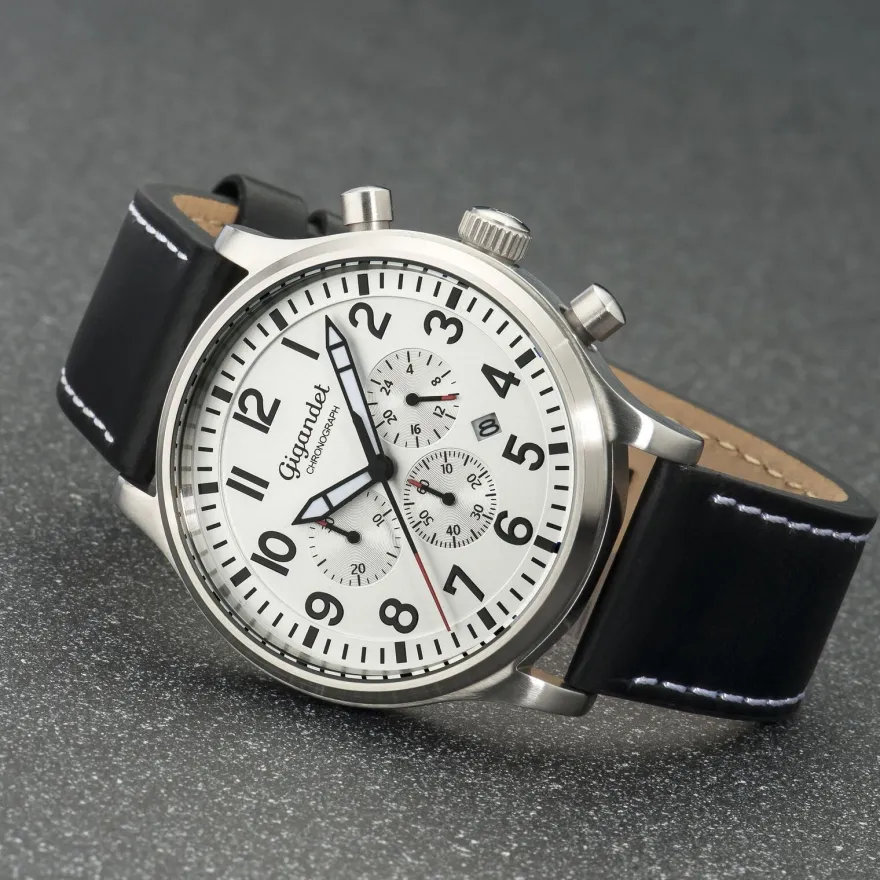 Uhr Herrenuhr Chronograph Gigandet Destination G15-002 Silber Schwarz Datum Lederband