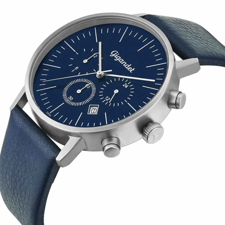 Uhr Herrenuhr Dualtime Dualzeit Gigandet Minimalism III G22-003 Blau Lederband