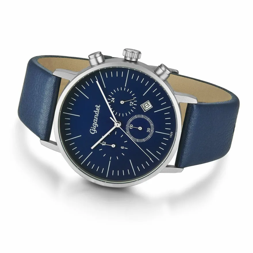 Uhr Herrenuhr Dualtime Dualzeit Gigandet Minimalism III G22-003 Blau Lederband
