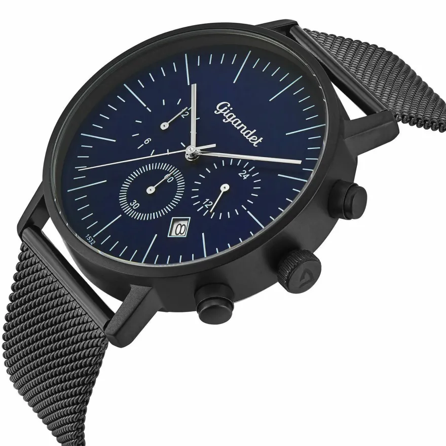 Uhr Herrenuhr Dualtime Dualzeit Gigandet Minimalism III G22-006 Schwarz Metallband