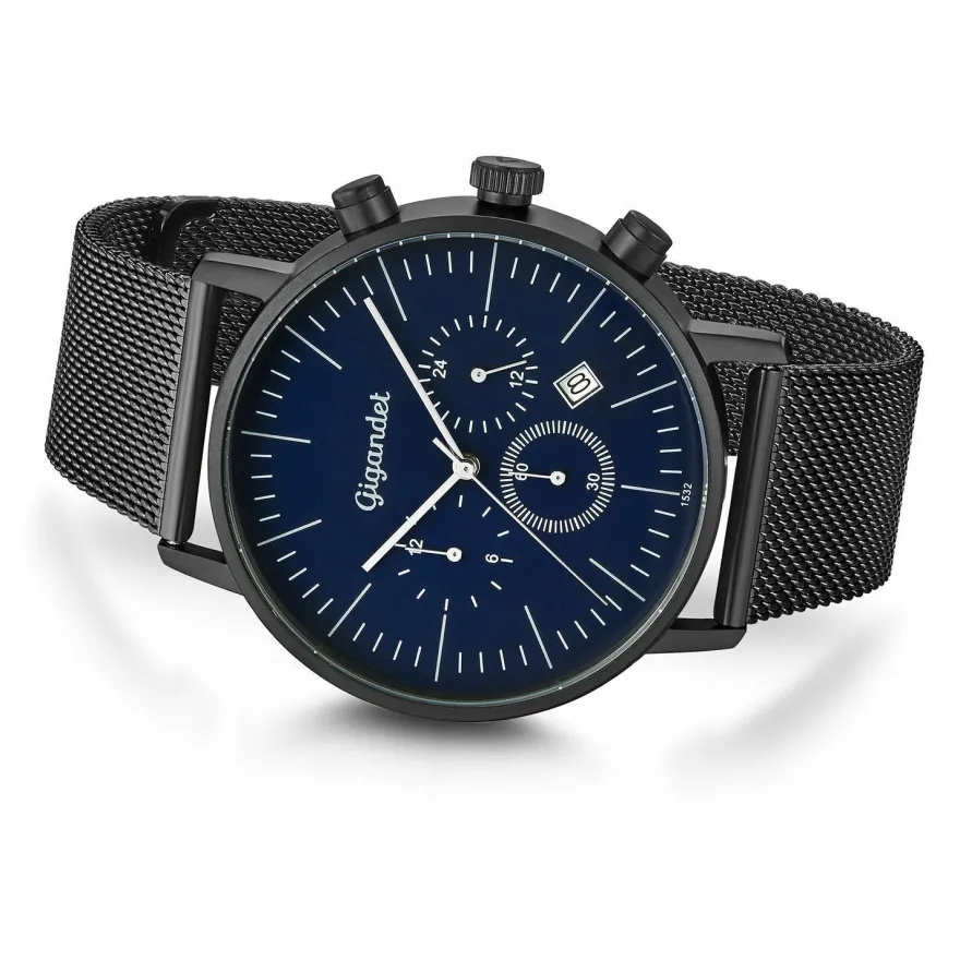 Uhr Herrenuhr Dualtime Dualzeit Gigandet Minimalism III G22-006 Schwarz Metallband