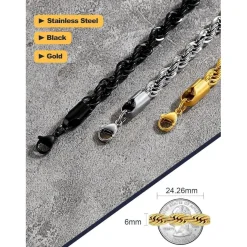 U7 Klassische Kordelkette für Damen und Herren, Edelstahl 18k vergoldet, 3mm