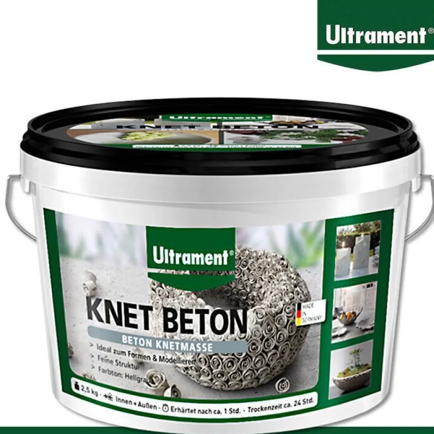 Ultrament 2,5 kg Knet Beton Modelliermasse Bastelbeton Kreativ Deko Hellgrau
