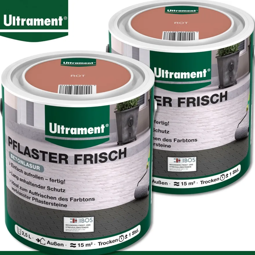 Ultrament 2 x 2,5 l Pflaster Frisch Betonlasur Betonfarbe Auffrischung Rot