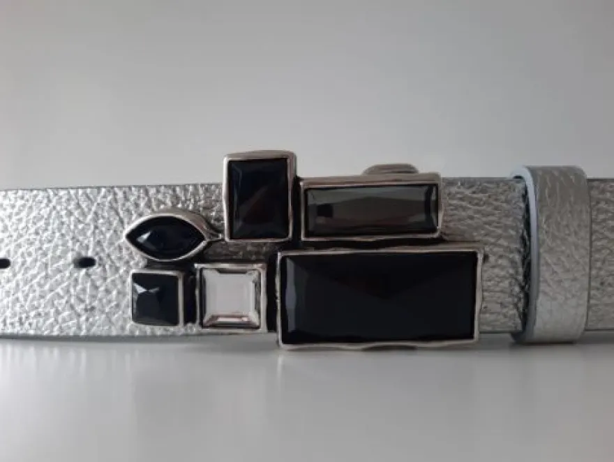 umjuBELT Mosaik black schwarz StrassStein Gürtelschnalle Schließe Buckle 9x4,5