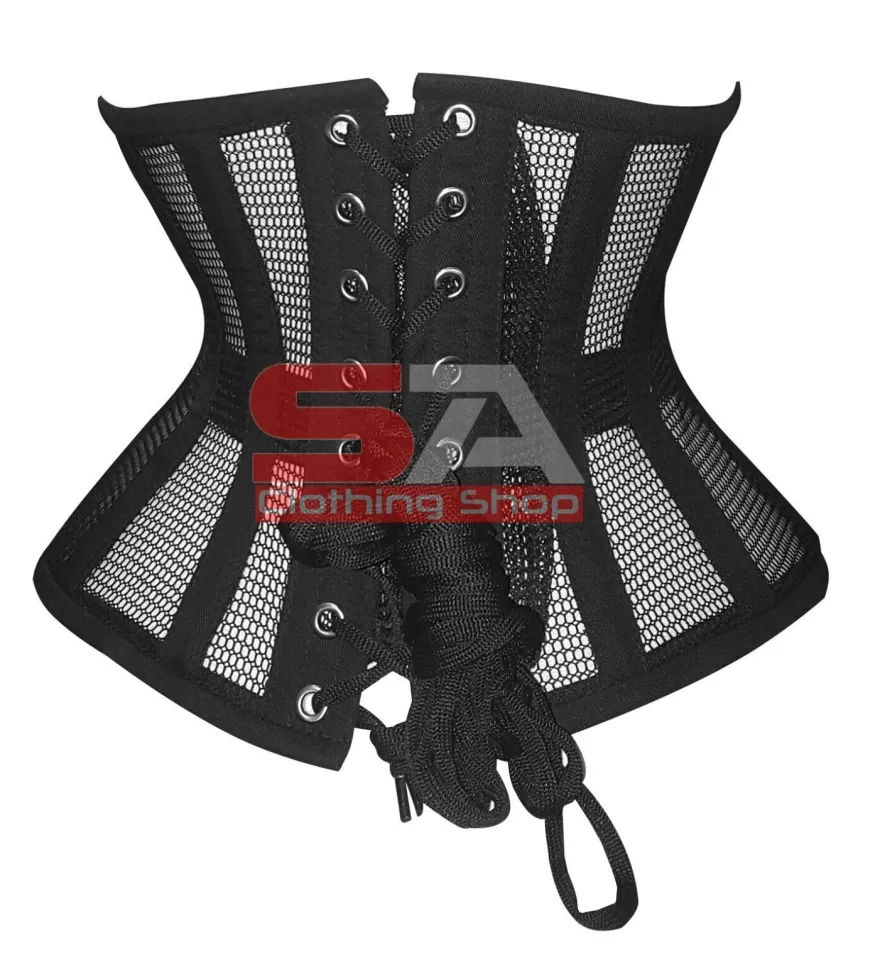Underbust Corset black Mesh Gothic Steel Boned Victorian Waist Cincher C49MC