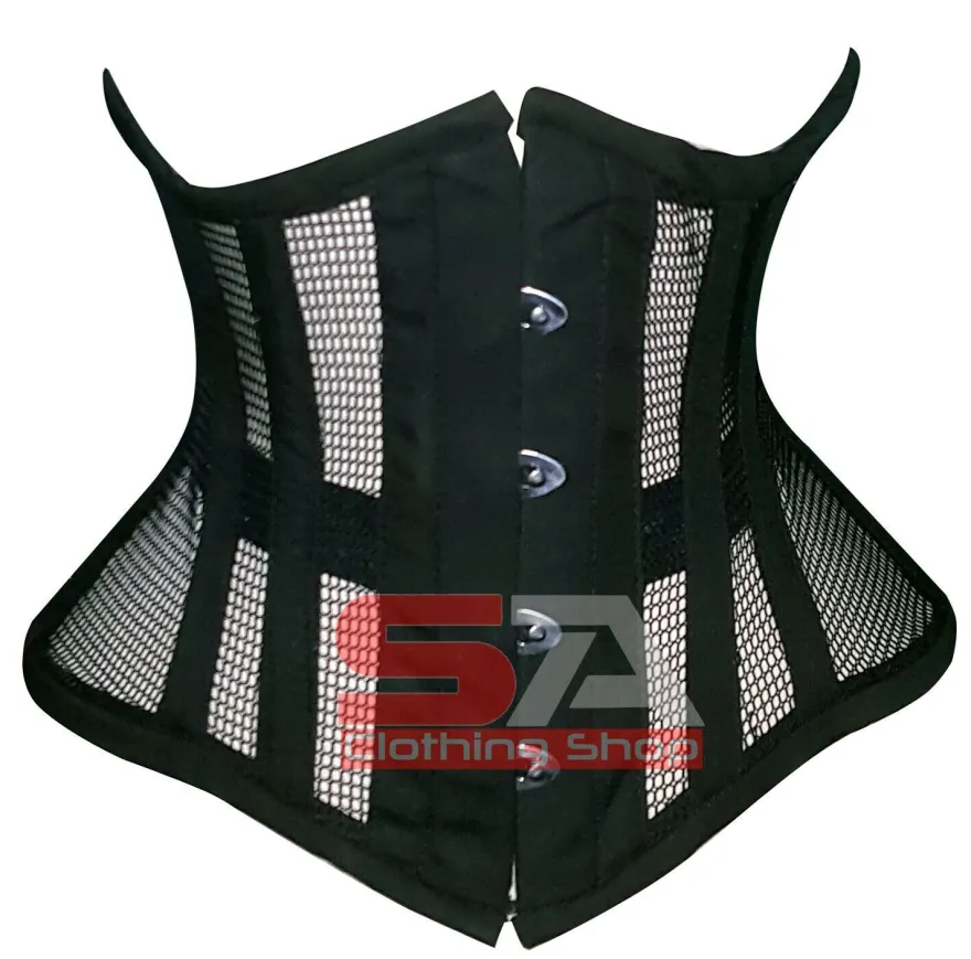 Underbust Corset black Mesh Gothic Steel Boned Victorian Waist Cincher C49MC
