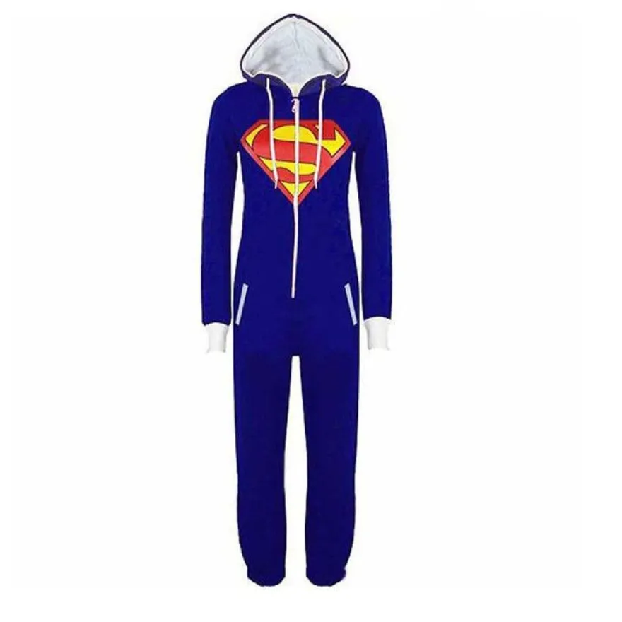 Unisex Batman One-Piece Hooded Pyjama Winter Superman Cosplay Kostüm Schlafanzug