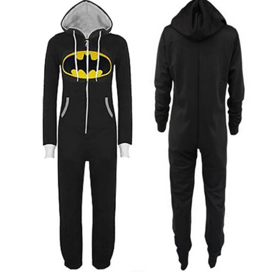Unisex Batman One-Piece Hooded Pyjama Winter Superman Cosplay Kostüm Schlafanzug