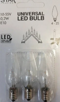 Universal LED Glühbirne E10 3er klares Glas 0,2W 10-55V 4,5lm 300-01