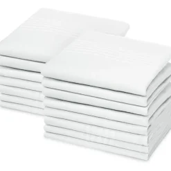 URAQT Herren Taschentücher, 15 Stück, 38x38 cm, 100% Baumwolle, Weiß