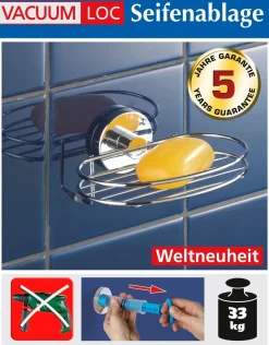 Vacuum-Loc® Seifenablage Maße ca.: HxBxT: 4.5 x 16,5 x 12 cm aus Stahl