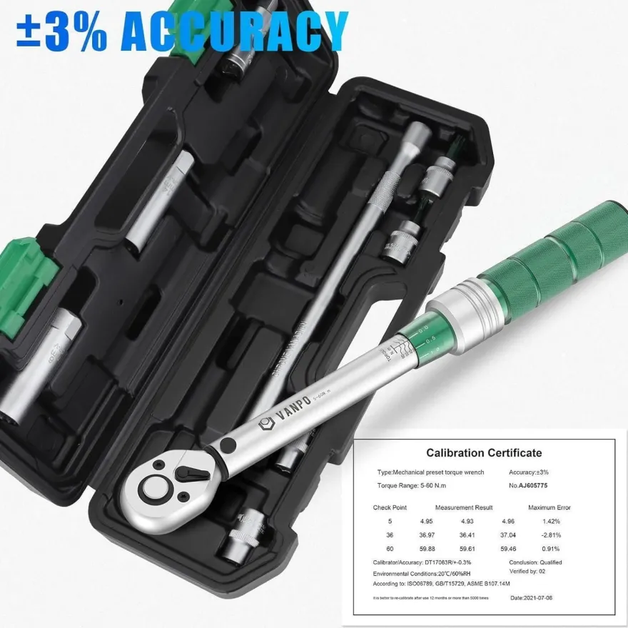 VANPO Drehmomentschlüssel 3/8 Zoll, 5-60 Nm Set für Fahrrad/Motorrad