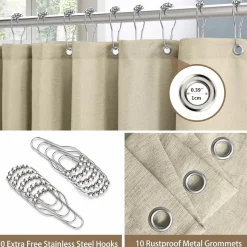 Vanzavanzu Duschvorhang Leinen Taupe 152x214cm - Wasserdicht, Anti-Schimmel
