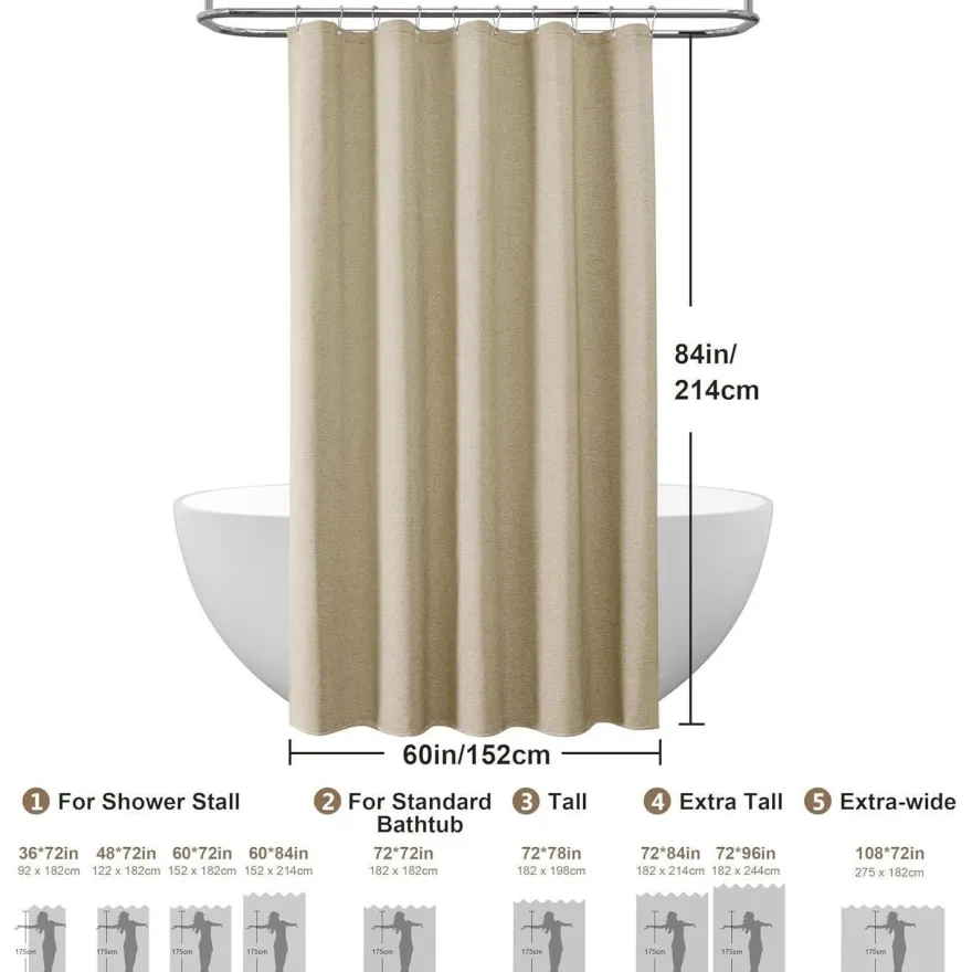 Vanzavanzu Duschvorhang Leinen Taupe 152x214cm - Wasserdicht, Anti-Schimmel