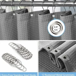 Vanzavanzu Waffel Duschvorhang aus Stoff, wasserdicht, mit Metallringen