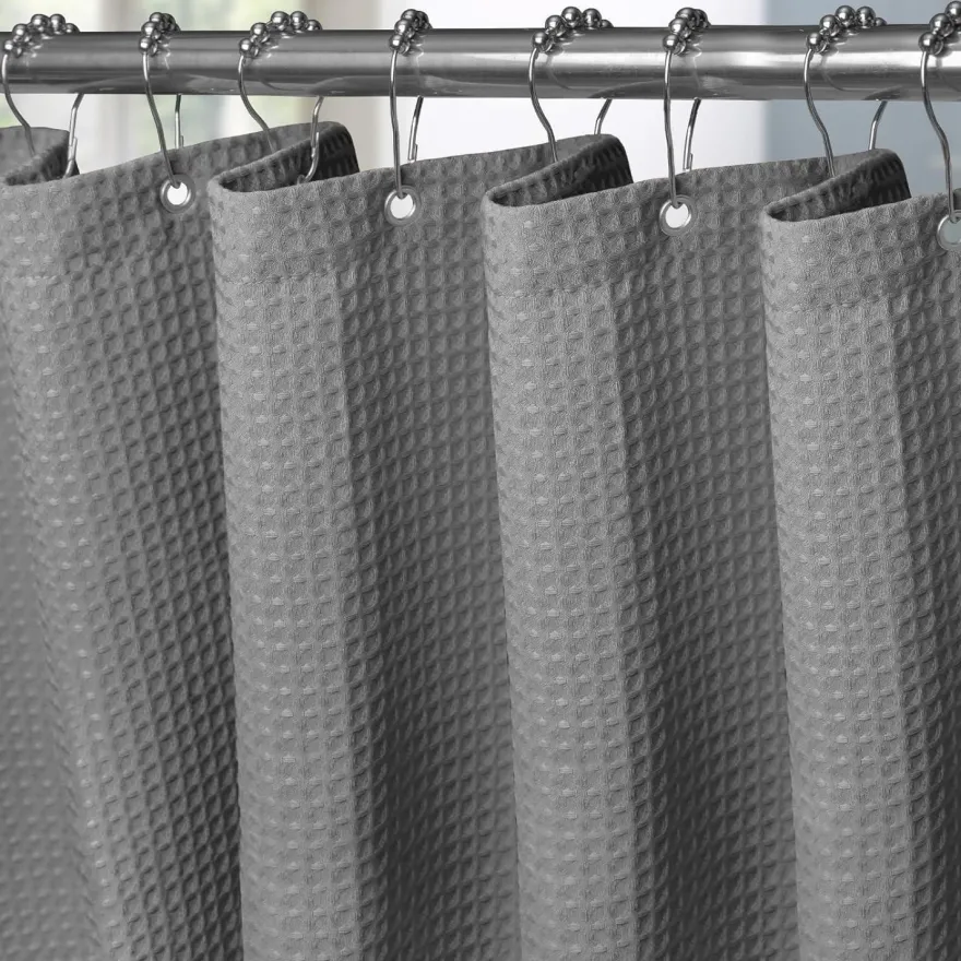 Vanzavanzu Waffel Duschvorhang aus Stoff, wasserdicht, mit Metallringen