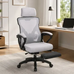 VARR NEXO Ergonomischer Bürostuhl Mesh Fußstütze Kopfstütze Grau Schwarz