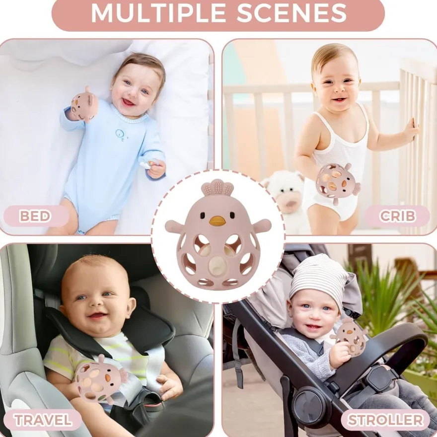 Venditer Silikon Babyrassel Hühnchen Beißring - Sensorisches Motorik