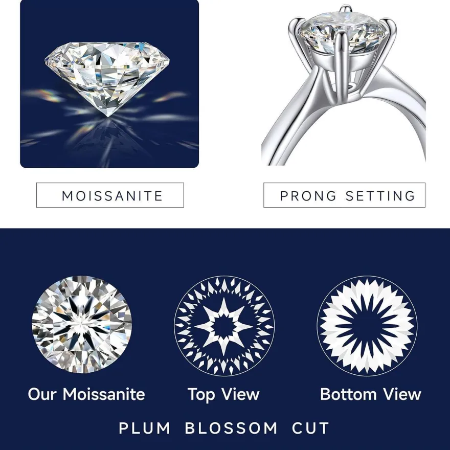 Verlobungsring Damen 1-2 Karat Moissanite Solitär 925 Silber D VVS1 Box