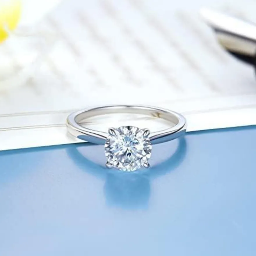 Verlobungsring Damen 1-2 Karat Moissanite Solitär 925 Silber D VVS1 Box