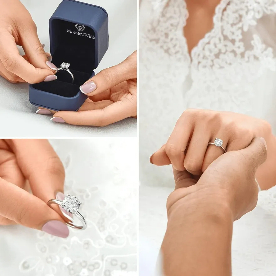 Verlobungsring Damen 1-2 Karat Moissanite Solitär 925 Silber D VVS1 Box