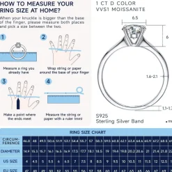 Verlobungsring Damen 1-2 Karat Moissanite Solitär 925 Silber D VVS1 Box