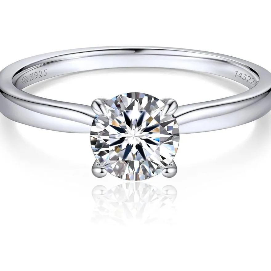 Verlobungsring Damen 1-2 Karat Moissanite Solitär 925 Silber D VVS1 Box
