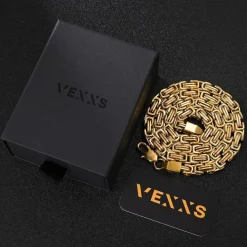 VEXXS Herren Königskette 4/6mm, 18K Gold beschichtet, Edelstahl, Byzantinische