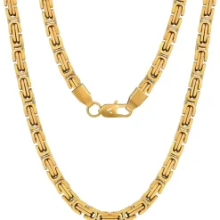 VEXXS Herren Königskette 4/6mm, 18K Gold beschichtet, Edelstahl, Byzantinische