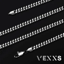 VEXXS Herren Panzerkette Kubanisch 18 Karat Vergoldet Edelstahl 4/5/6mm