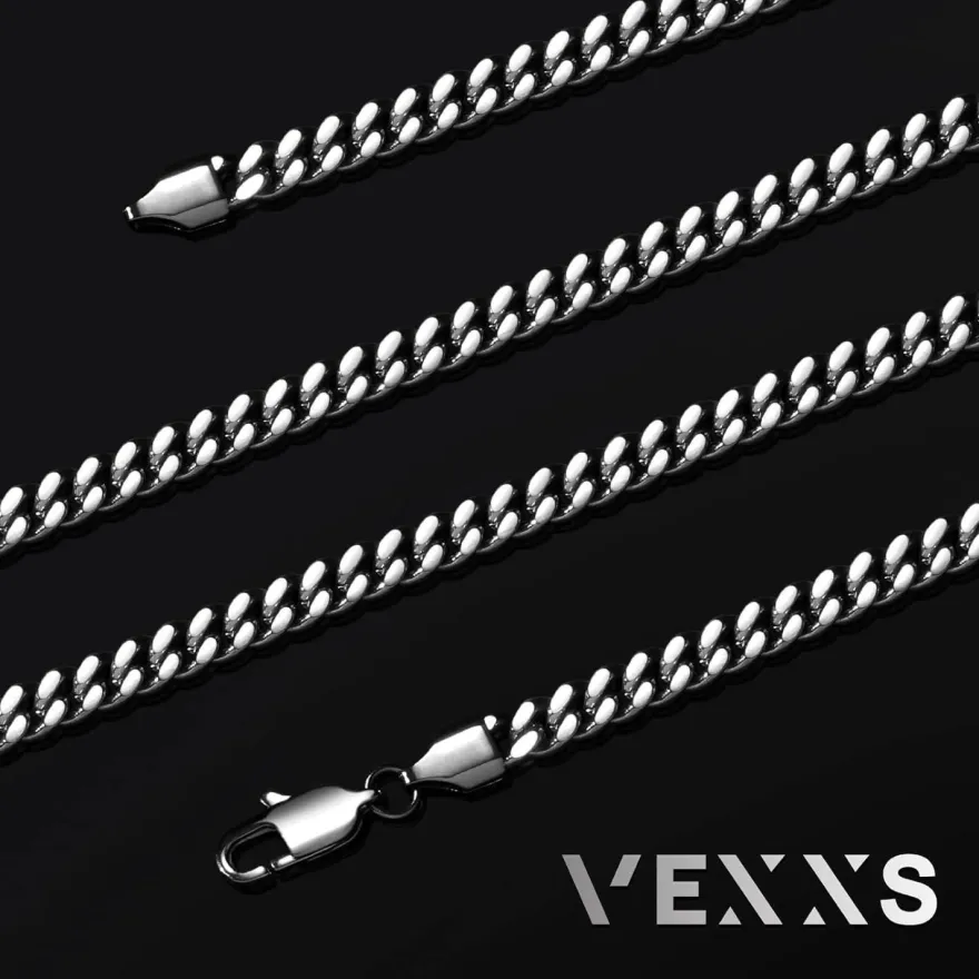 VEXXS Herren Panzerkette Kubanisch 18 Karat Vergoldet Edelstahl 4/5/6mm