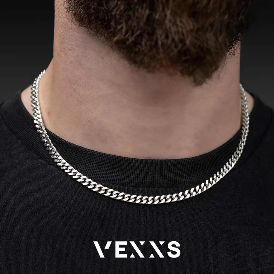 VEXXS Herren Panzerkette Kubanisch 18 Karat Vergoldet Edelstahl 4/5/6mm
