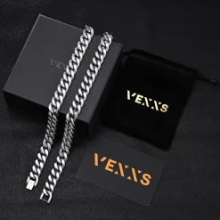 VEXXS Herren Panzerkette 10/12mm, vergoldet Edelstahl Cuban Chain