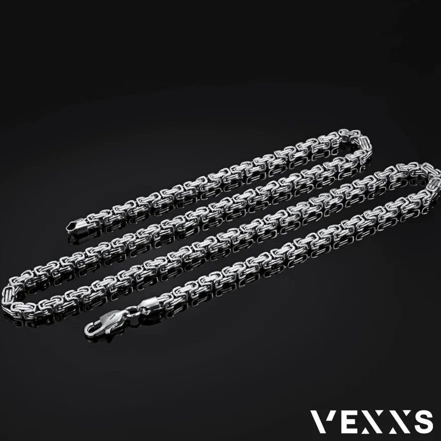 VEXXS Königskette 4/6mm, 18K Gold beschichtet, Edelstahl, Byzantinische